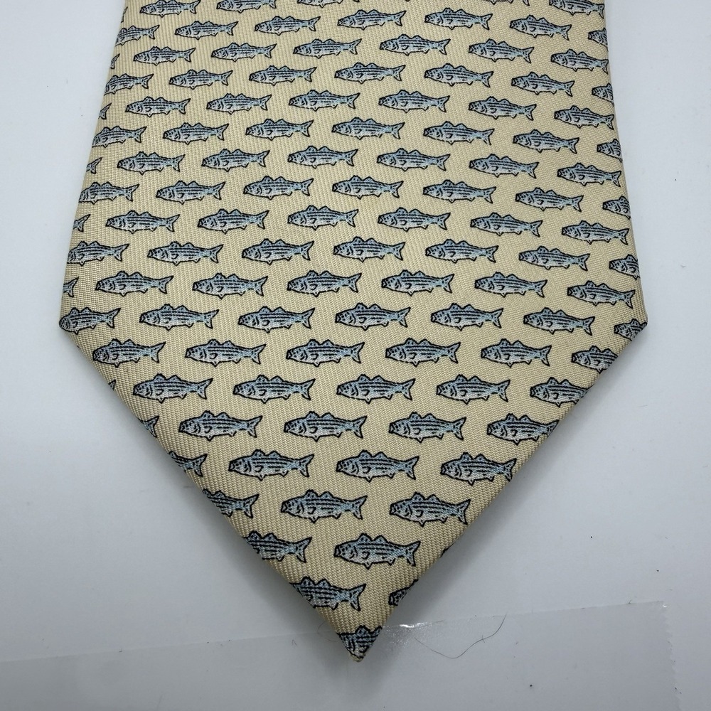 Vineyard Vines Men's Neck Tie Fish Print Yellow/Blue Silk USA 3 7/8 W x 59" (L)